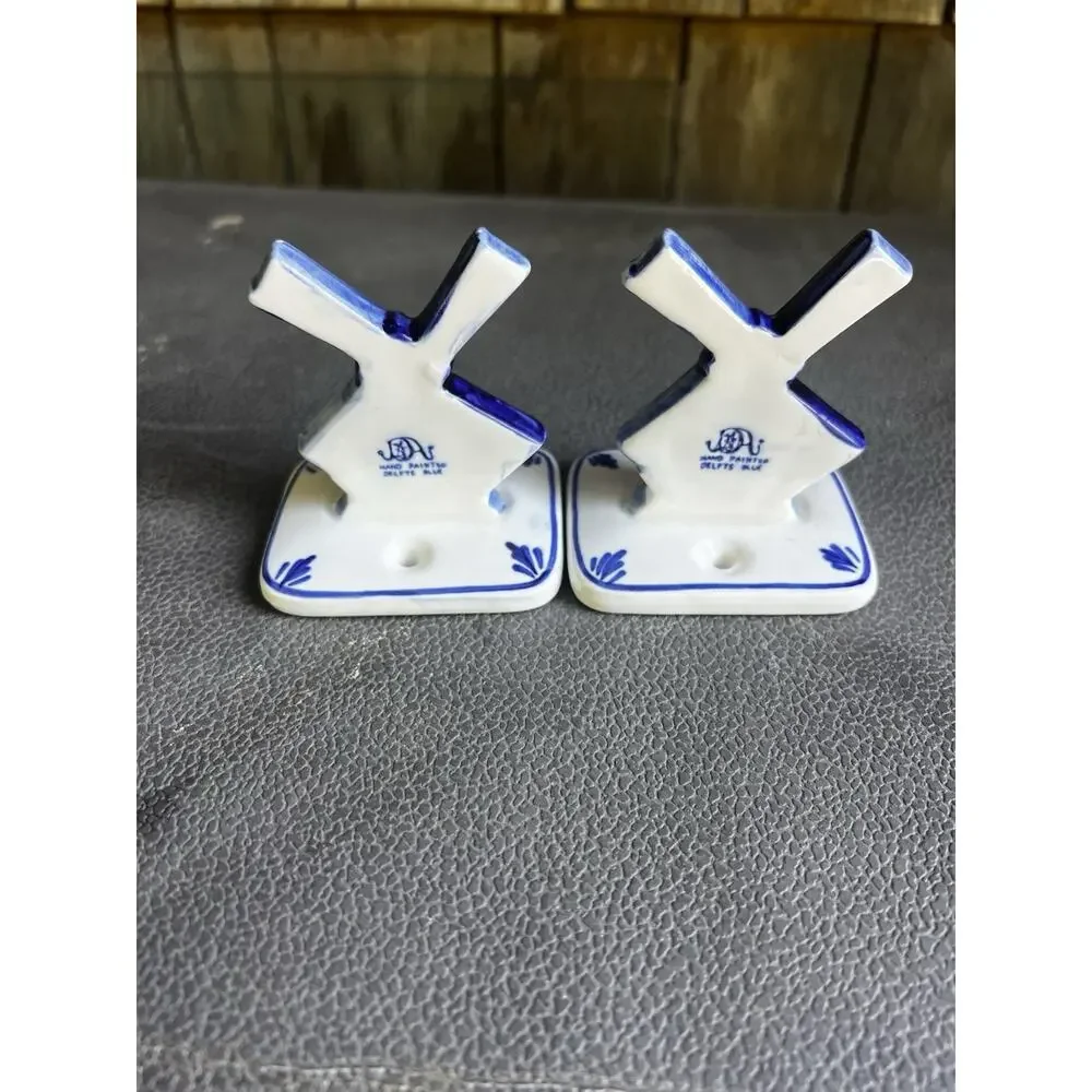 VTG Delft Blue Windmill Ceramic Mounts Pair Towel Hooks Brackets Cottage Core
